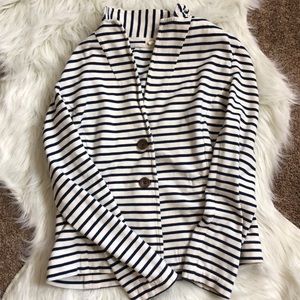 Navy blue and white striped blazer